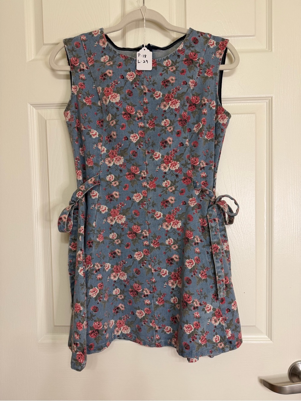 Blue Floral Sleeveless Tie-Waist Dress